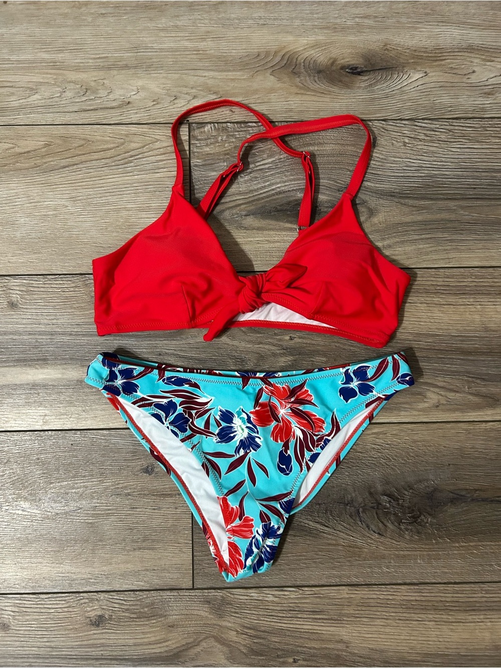 Cupshe Turquoise and Red Floral Two-Piece Bikini